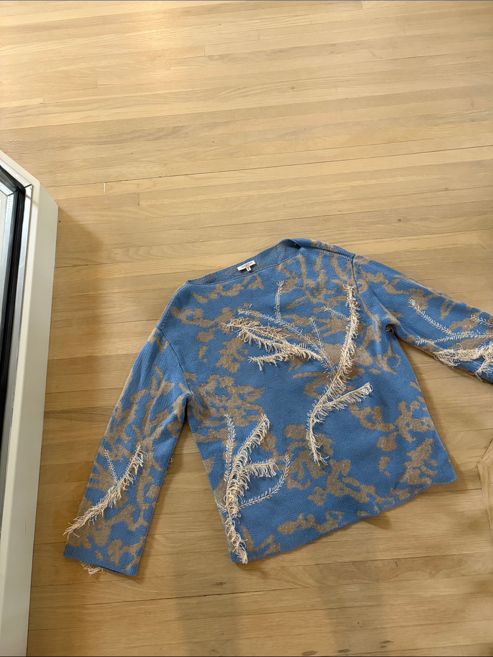 Lafayette 148 New York Blue and Tan Crewneck Sweater
